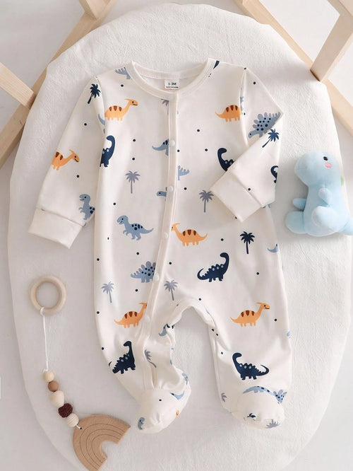 2pcs/Set Newborn Home Jumpsuit, Long Sleeve Off-White Soft Comfortable Autumn Cute Funny Graphic