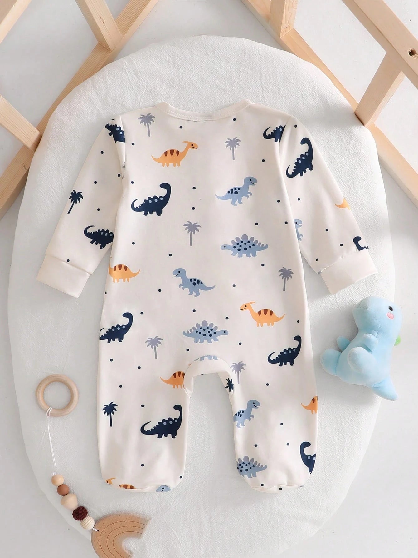 2pcs/Set Newborn Home Jumpsuit, Long Sleeve Off-White Soft Comfortable Autumn Cute Funny Graphic