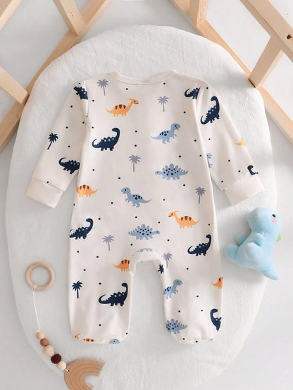 2pcs/Set Newborn Home Jumpsuit, Long Sleeve Off-White Soft Comfortable Autumn Cute Funny Graphic