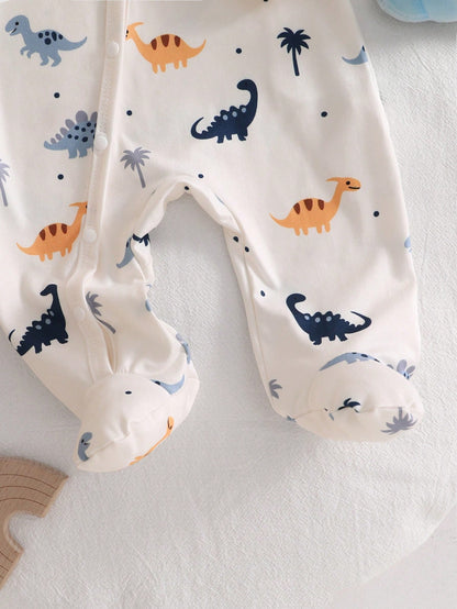2pcs/Set Newborn Home Jumpsuit, Long Sleeve Off-White Soft Comfortable Autumn Cute Funny Graphic