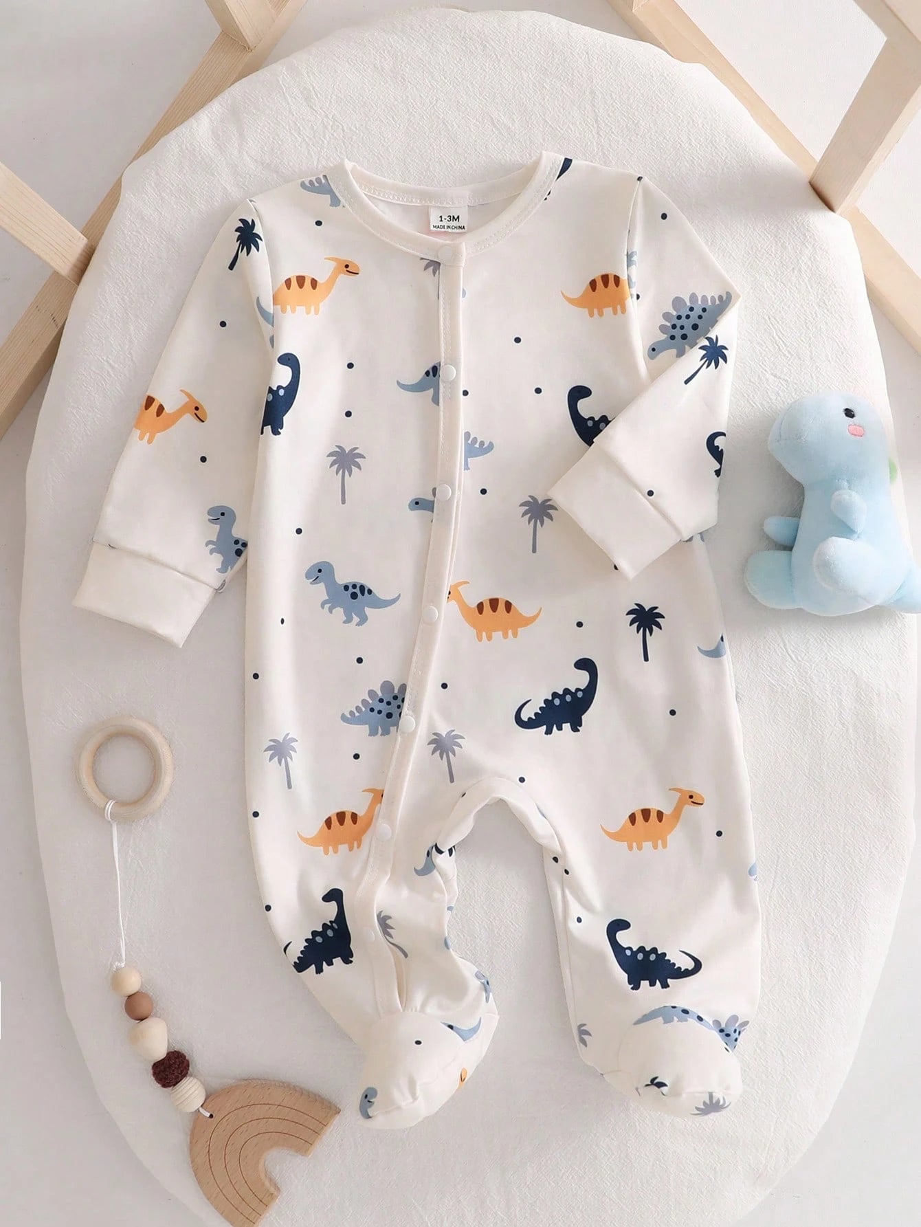 2pcs/Set Newborn Home Jumpsuit, Long Sleeve Off-White Soft Comfortable Autumn Cute Funny Graphic