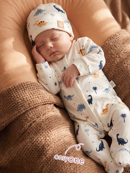 2pcs/Set Newborn Home Jumpsuit, Long Sleeve Off-White Soft Comfortable Autumn Cute Funny Graphic