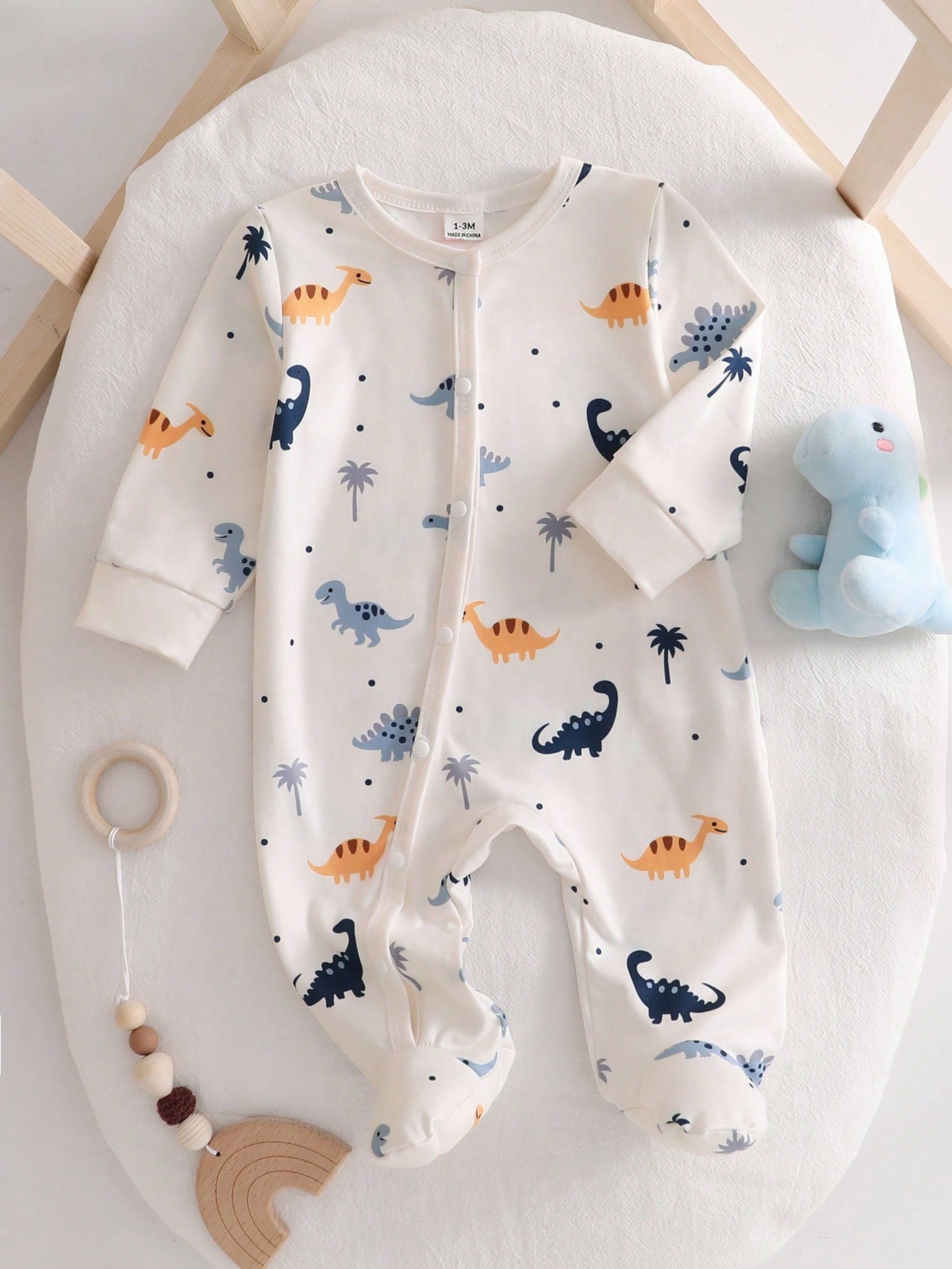 2pcs/Set Newborn Home Jumpsuit, Long Sleeve Off-White Soft Comfortable Autumn Cute Funny Graphic