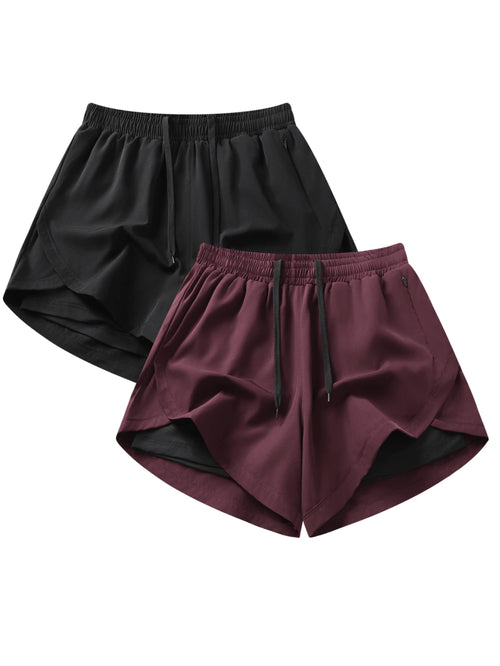 2pcs/Set Women's Sports Shorts| Quick-Dry Polyester & Spandex Blend| Breathable, Lightweight| Adjustable Drawstring Waistband| Suitable For Fitness And Casual Wear| Machine Washable| Multi-Seaso