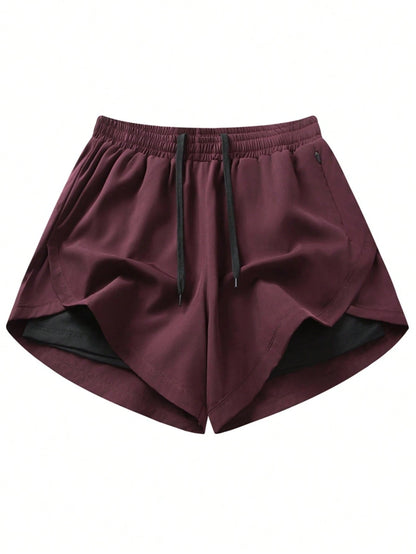 2pcs/Set Women's Sports Shorts| Quick-Dry Polyester & Spandex Blend| Breathable, Lightweight| Adjustable Drawstring Waistband| Suitable For Fitness And Casual Wear| Machine Washable| Multi-Seaso