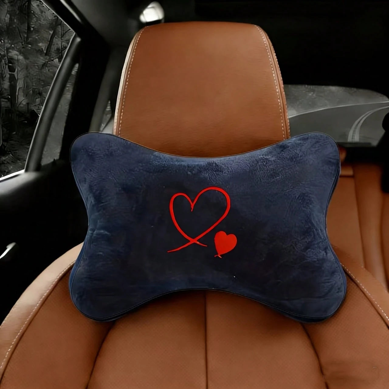 2pcs Soft Comfortable Car Neck Pillows With Red Heart Pattern, Car Neck Support Cushion, All-Season Car Seat Headrest, Plush Car Interior Accessories, Car Pillow, Car Seat Cushion