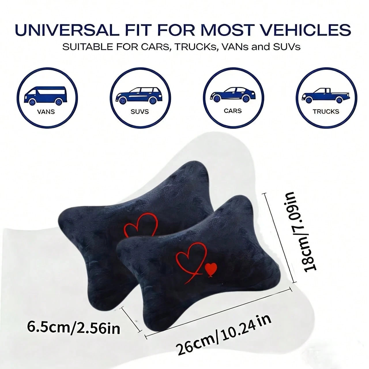 2pcs Soft Comfortable Car Neck Pillows With Red Heart Pattern, Car Neck Support Cushion, All-Season Car Seat Headrest, Plush Car Interior Accessories, Car Pillow, Car Seat Cushion