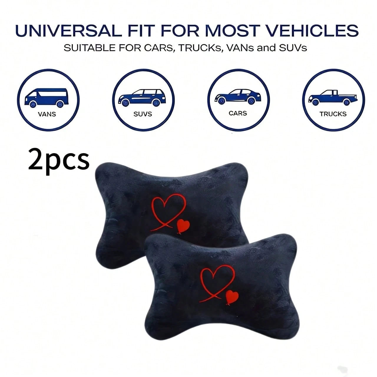 2pcs Soft Comfortable Car Neck Pillows With Red Heart Pattern, Car Neck Support Cushion, All-Season Car Seat Headrest, Plush Car Interior Accessories, Car Pillow, Car Seat Cushion