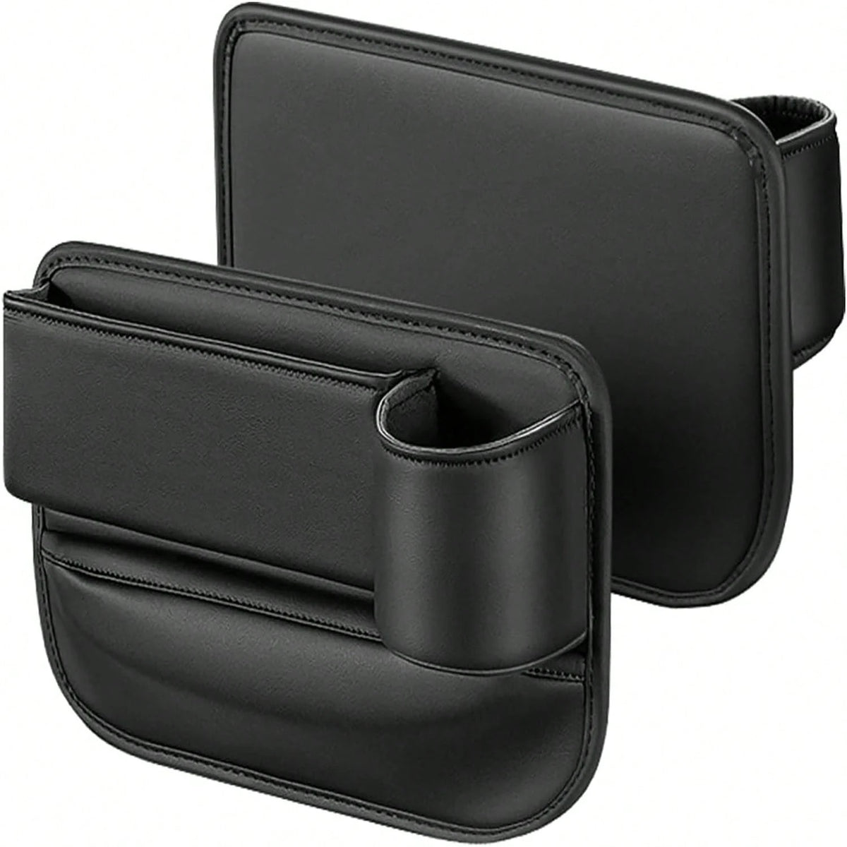 2pcs Upgrade Car Seat Gap Filler Organizer With Cup Holder, Universal Multifunctional Leather Adjustable Front Seat Storage Box And Car Side Pocket Organizer For Holding Phone, Sunglasses, Key (Black)