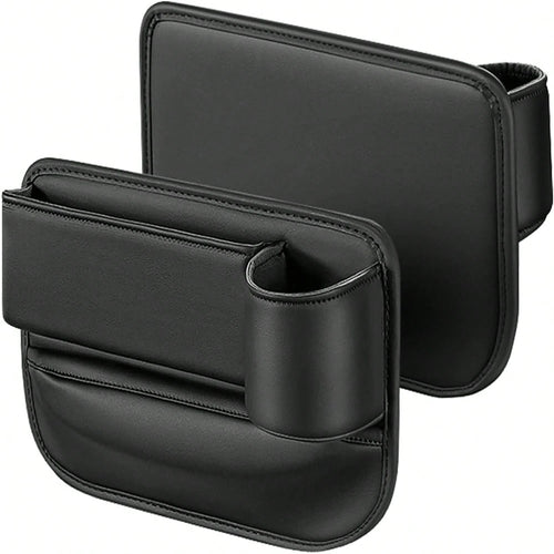 2pcs Upgrade Car Seat Gap Filler Organizer With Cup Holder, Universal Multifunctional Leather Adjustable Front Seat Storage Box And Car Side Pocket Organizer For Holding Phone, Sunglasses, Key (Black)