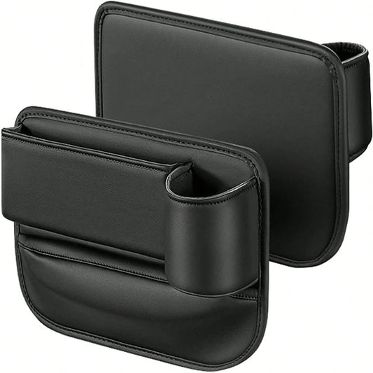 2pcs Upgrade Car Seat Gap Filler Organizer With Cup Holder, Universal Multifunctional Leather Adjustable Front Seat Storage Box And Car Side Pocket Organizer For Holding Phone, Sunglasses, Key (Black)