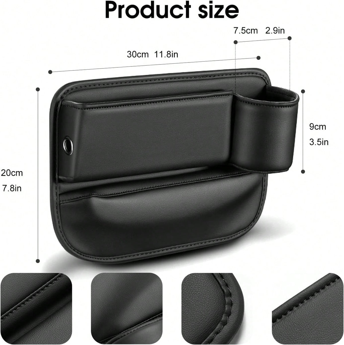 2pcs Upgrade Car Seat Gap Filler Organizer With Cup Holder, Universal Multifunctional Leather Adjustable Front Seat Storage Box And Car Side Pocket Organizer For Holding Phone, Sunglasses, Key (Black)
