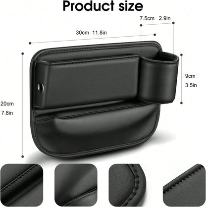 2pcs Upgrade Car Seat Gap Filler Organizer With Cup Holder, Universal Multifunctional Leather Adjustable Front Seat Storage Box And Car Side Pocket Organizer For Holding Phone, Sunglasses, Key (Black)