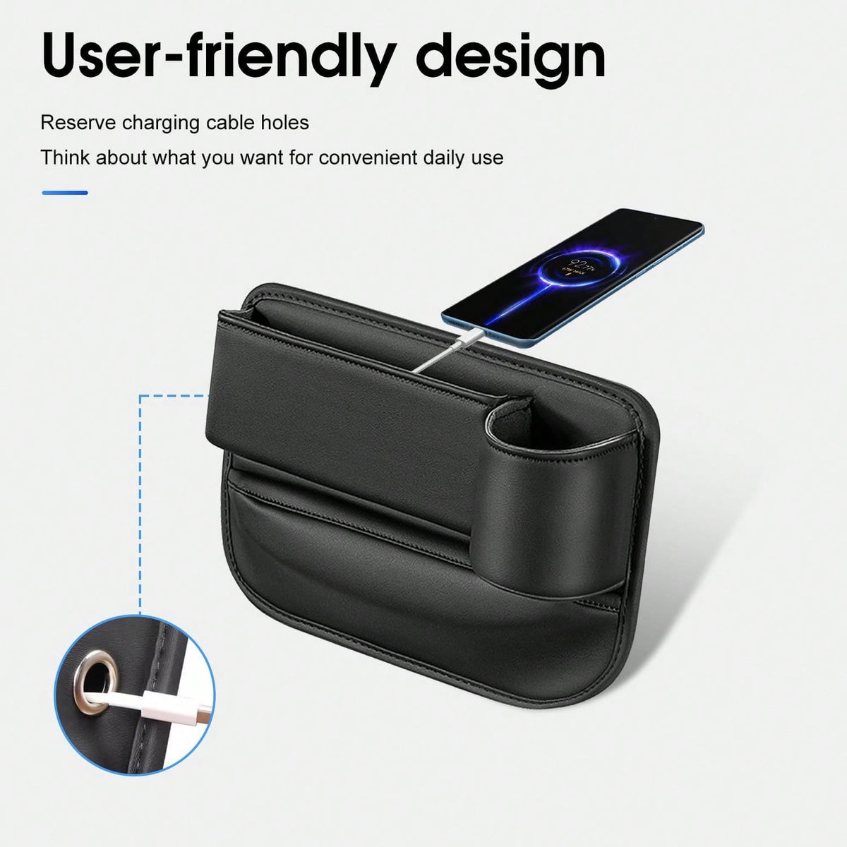 2pcs Upgrade Car Seat Gap Filler Organizer With Cup Holder, Universal Multifunctional Leather Adjustable Front Seat Storage Box And Car Side Pocket Organizer For Holding Phone, Sunglasses, Key (Black)