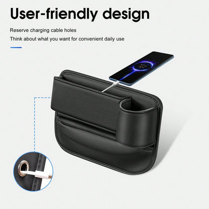2pcs Upgrade Car Seat Gap Filler Organizer With Cup Holder, Universal Multifunctional Leather Adjustable Front Seat Storage Box And Car Side Pocket Organizer For Holding Phone, Sunglasses, Key (Black)
