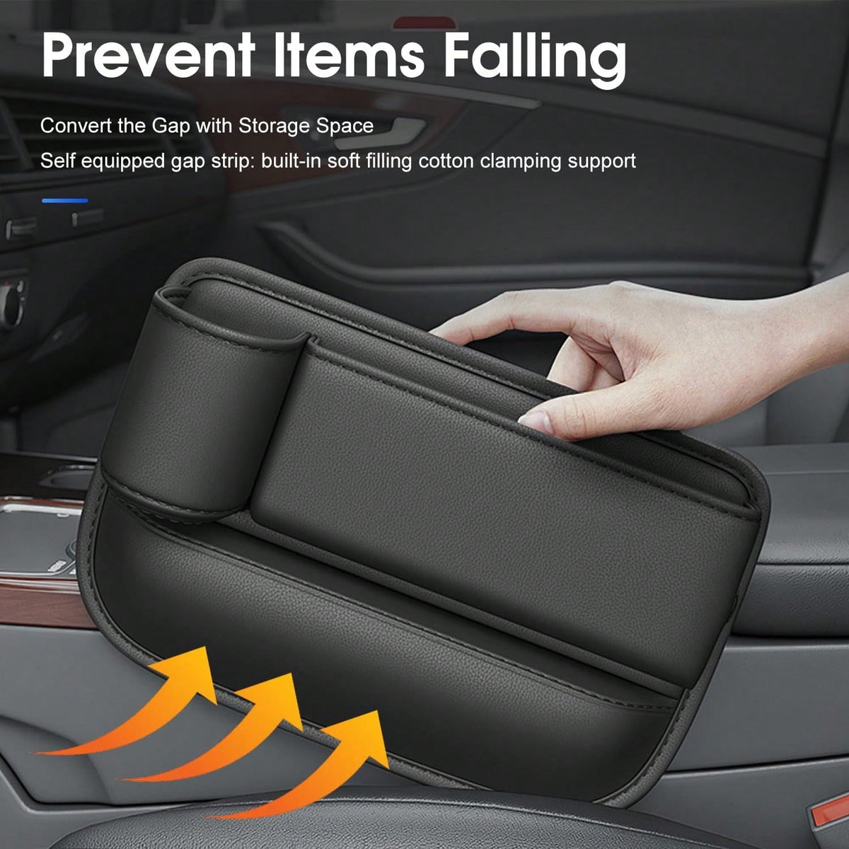 2pcs Upgrade Car Seat Gap Filler Organizer With Cup Holder, Universal Multifunctional Leather Adjustable Front Seat Storage Box And Car Side Pocket Organizer For Holding Phone, Sunglasses, Key (Black)