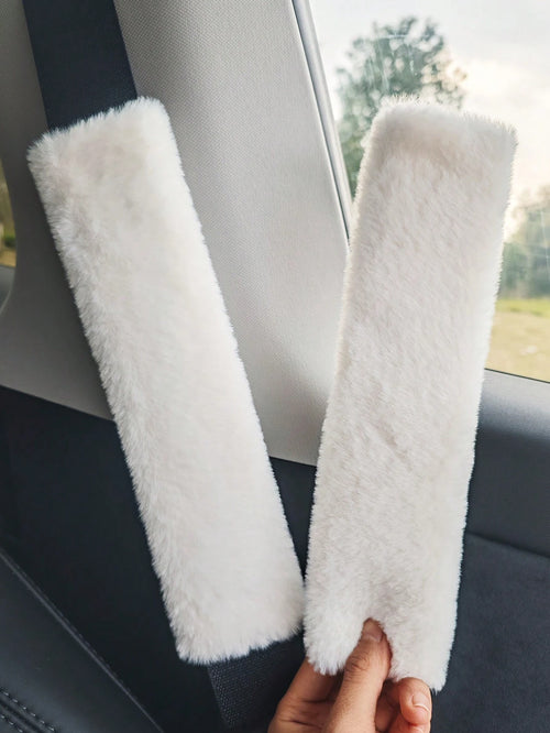 2pcs Winter Warm Short Plush Shoulder Protection, Warm And Anti Strangulation Seat Belt Protective Cover,Car Accessories