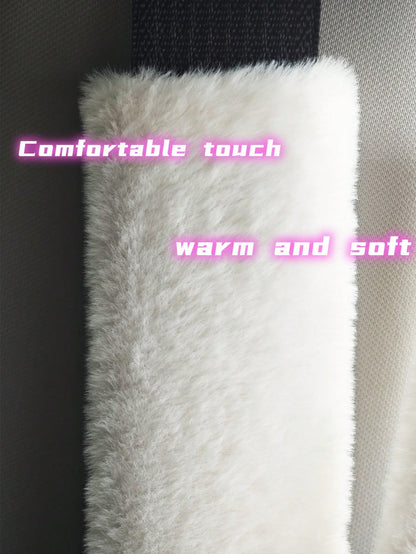 2pcs Winter Warm Short Plush Shoulder Protection, Warm And Anti Strangulation Seat Belt Protective Cover,Car Accessories