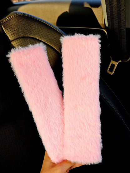 2pcs Winter Warm Short Plush Shoulder Protection, Warm And Anti Strangulation Seat Belt Protective Cover,Car Accessories