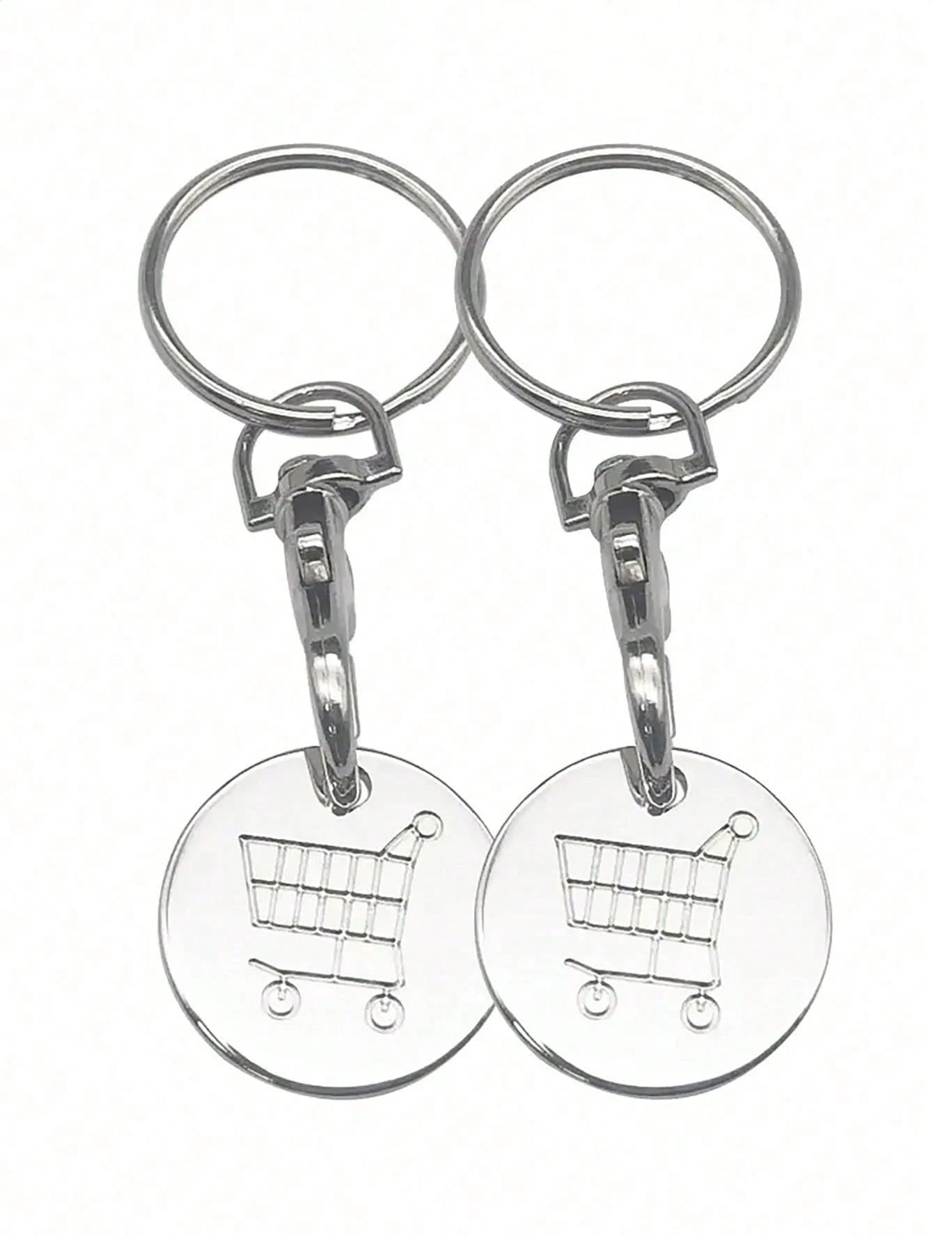 2pcs Women's Creative Shopping Cart Logo Keychain Stainless Steel Round Euro-American Supermarket Hand-Pushed Shopping Cart Coin Metal Token Key Chain Female Gift Bag Pendant Key Chain Charms Keyrings