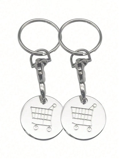 2pcs Women's Creative Shopping Cart Logo Keychain Stainless Steel Round Euro-American Supermarket Hand-Pushed Shopping Cart Coin Metal Token Key Chain Female Gift Bag Pendant Key Chain Charms Keyrings