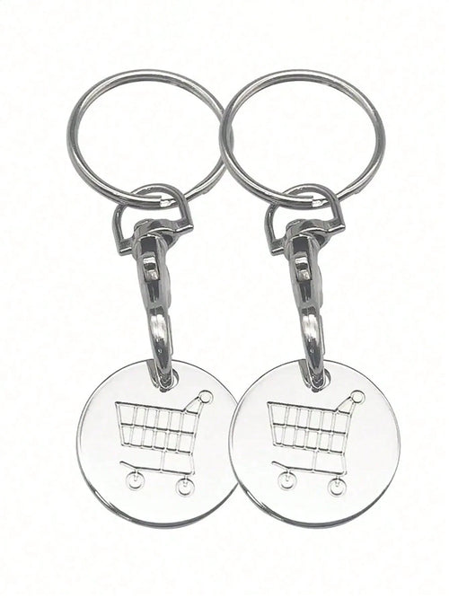 2pcs Women's Creative Shopping Cart Logo Keychain Stainless Steel Round Euro-American Supermarket Hand-Pushed Shopping Cart Coin Metal Token Key Chain Female Gift Bag Pendant Key Chain Charms Keyrings