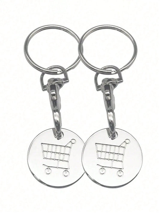 2pcs Women's Creative Shopping Cart Logo Keychain Stainless Steel Round Euro-American Supermarket Hand-Pushed Shopping Cart Coin Metal Token Key Chain Female Gift Bag Pendant Key Chain Charms Keyrings