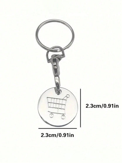 2pcs Women's Creative Shopping Cart Logo Keychain Stainless Steel Round Euro-American Supermarket Hand-Pushed Shopping Cart Coin Metal Token Key Chain Female Gift Bag Pendant Key Chain Charms Keyrings