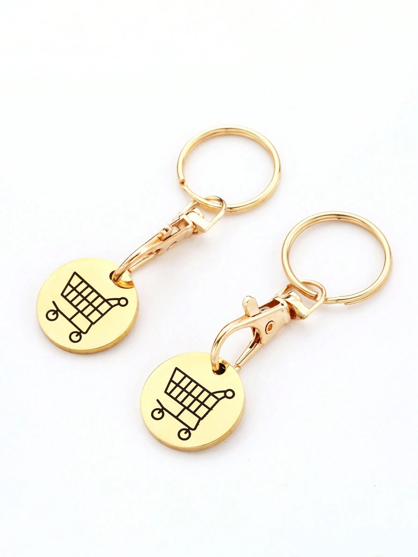 2pcs Women's Creative Shopping Cart Logo Keychain Stainless Steel Round Euro-American Supermarket Hand-Pushed Shopping Cart Coin Metal Token Key Chain Female Gift Bag Pendant Key Chain Charms Keyrings