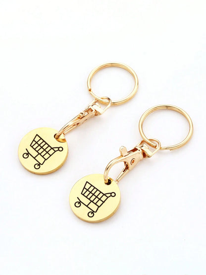 2pcs Women's Creative Shopping Cart Logo Keychain Stainless Steel Round Euro-American Supermarket Hand-Pushed Shopping Cart Coin Metal Token Key Chain Female Gift Bag Pendant Key Chain Charms Keyrings