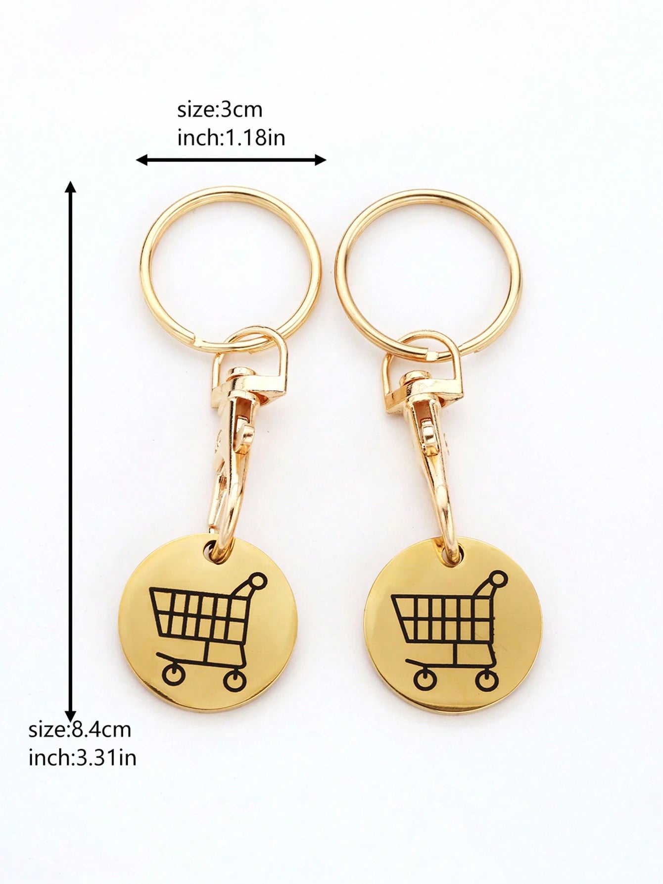 2pcs Women's Creative Shopping Cart Logo Keychain Stainless Steel Round Euro-American Supermarket Hand-Pushed Shopping Cart Coin Metal Token Key Chain Female Gift Bag Pendant Key Chain Charms Keyrings