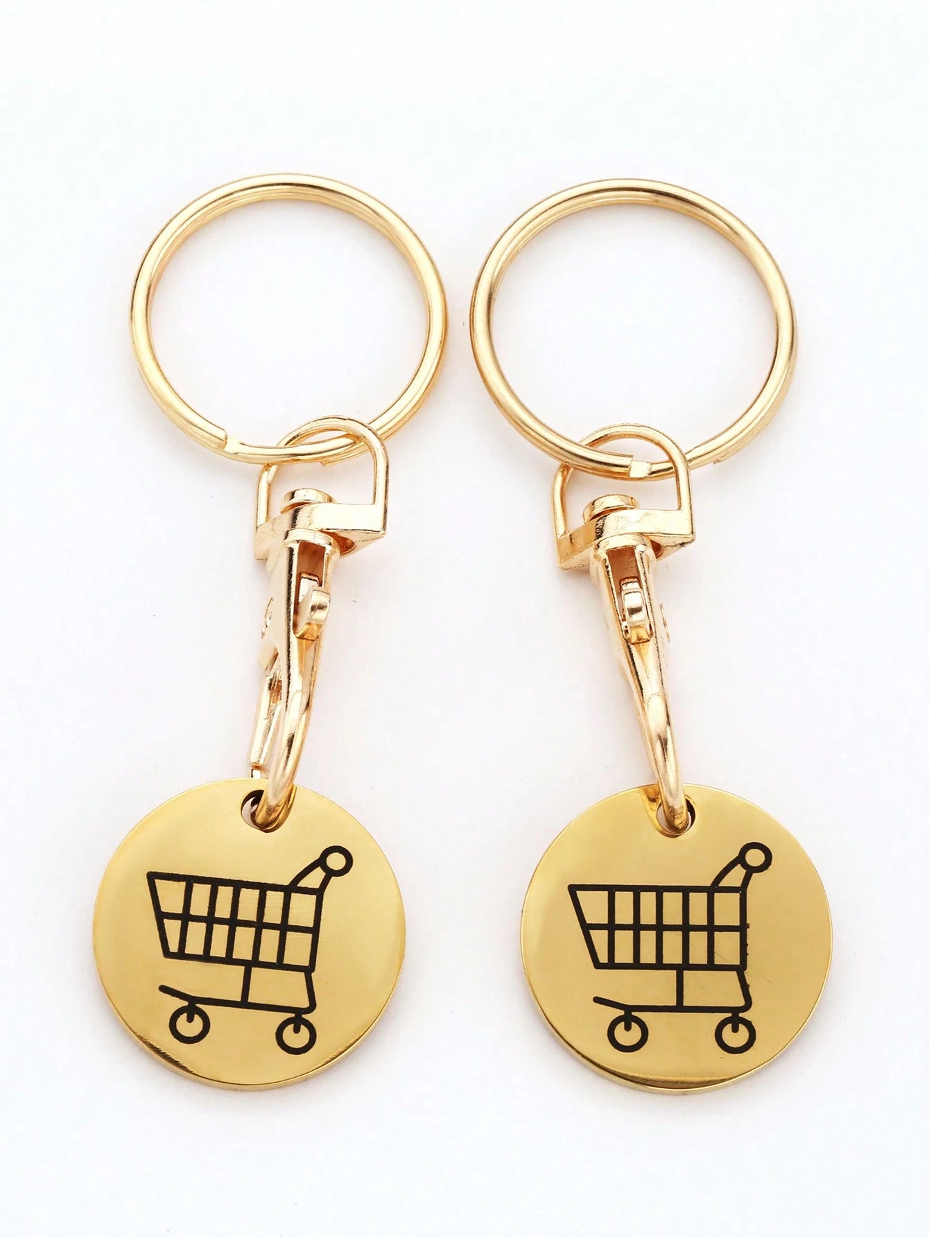 2pcs Women's Creative Shopping Cart Logo Keychain Stainless Steel Round Euro-American Supermarket Hand-Pushed Shopping Cart Coin Metal Token Key Chain Female Gift Bag Pendant Key Chain Charms Keyrings