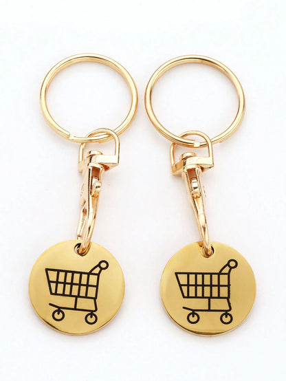 2pcs Women's Creative Shopping Cart Logo Keychain Stainless Steel Round Euro-American Supermarket Hand-Pushed Shopping Cart Coin Metal Token Key Chain Female Gift Bag Pendant Key Chain Charms Keyrings
