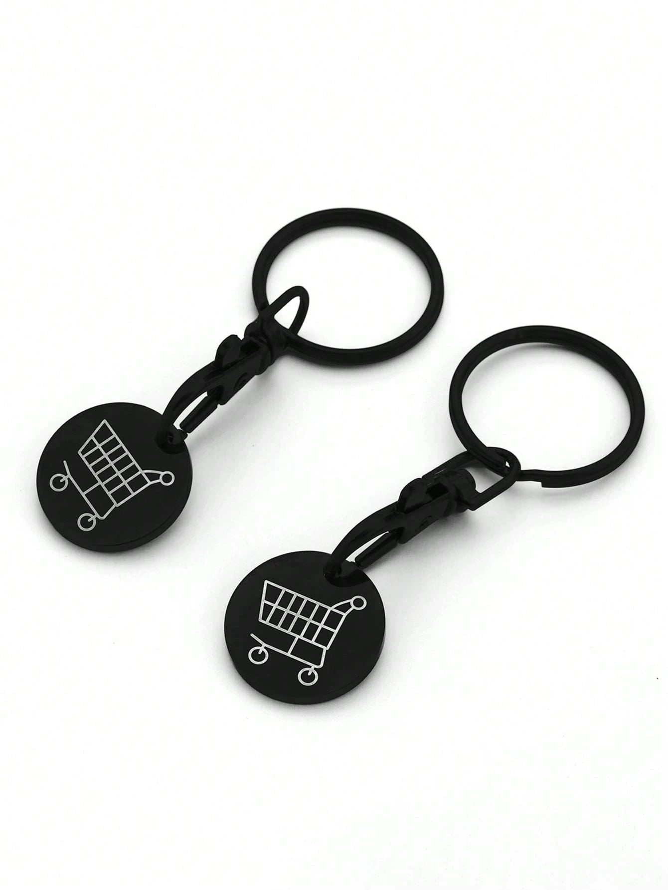 2pcs Women's Creative Shopping Cart Logo Keychain Stainless Steel Round Euro-American Supermarket Hand-Pushed Shopping Cart Coin Metal Token Key Chain Female Gift Bag Pendant Key Chain Charms Keyrings