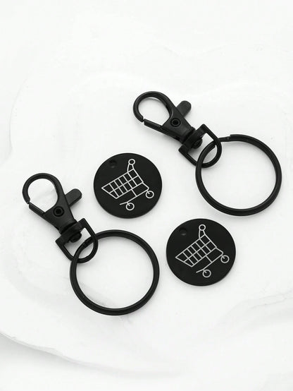 2pcs Women's Creative Shopping Cart Logo Keychain Stainless Steel Round Euro-American Supermarket Hand-Pushed Shopping Cart Coin Metal Token Key Chain Female Gift Bag Pendant Key Chain Charms Keyrings
