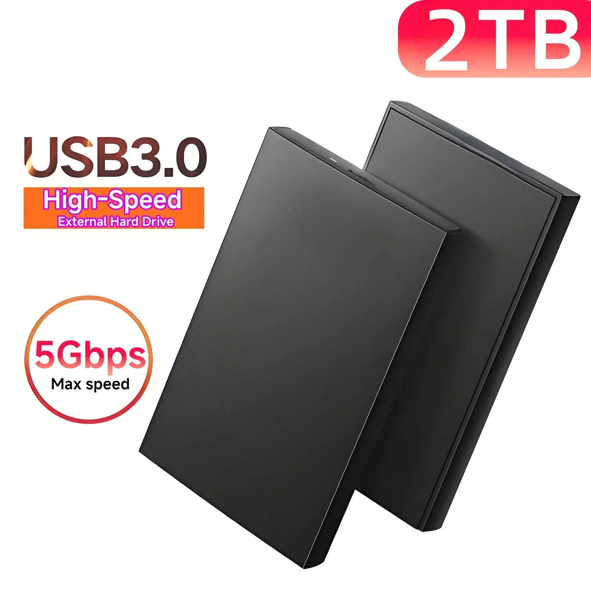 2TB High-Speed USB 3, 0 Portable External Hard Drive- Tool-Free Plug & Play, Large Capacity HDD With ExFAT File System, Fast Data Transfer For PC/Laptop/Office, Video/Music Backup, Stylish Black Desi