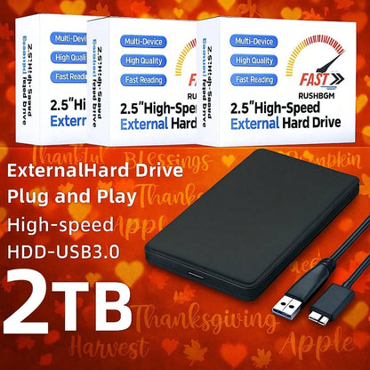 2TB High-Speed USB 3, 0 Portable External Hard Drive- Tool-Free Plug & Play, Large Capacity HDD With ExFAT File System, Fast Data Transfer For PC/Laptop/Office, Video/Music Backup, Stylish Black Desi