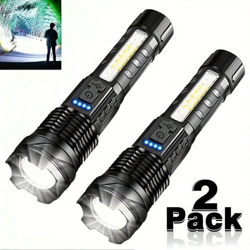 3/2/1 Pack Rechargeable Flashlight, High-Lumen Super Bright Flashlight, 6-Mode Zoomable Flashlight, COB Side Light, Powerful Handheld LED Flashlight, Suitable For Emergencies, Camping, Fishing, Hiking