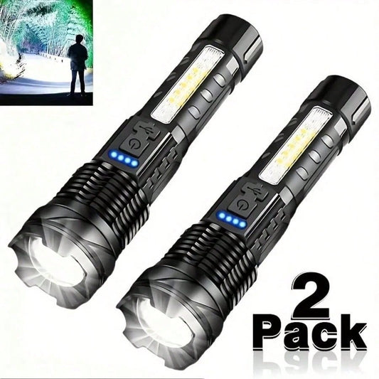 3/2/1 Pack Rechargeable Flashlight, High-Lumen Super Bright Flashlight, 6-Mode Zoomable Flashlight, COB Side Light, Powerful Handheld LED Flashlight, Suitable For Emergencies, Camping, Fishing, Hiking