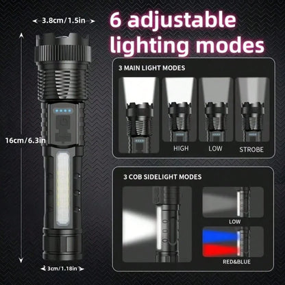 3/2/1 Pack Rechargeable Flashlight, High-Lumen Super Bright Flashlight, 6-Mode Zoomable Flashlight, COB Side Light, Powerful Handheld LED Flashlight, Suitable For Emergencies, Camping, Fishing, Hiking