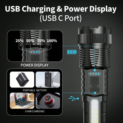 3/2/1 Pack Rechargeable Flashlight, High-Lumen Super Bright Flashlight, 6-Mode Zoomable Flashlight, COB Side Light, Powerful Handheld LED Flashlight, Suitable For Emergencies, Camping, Fishing, Hiking