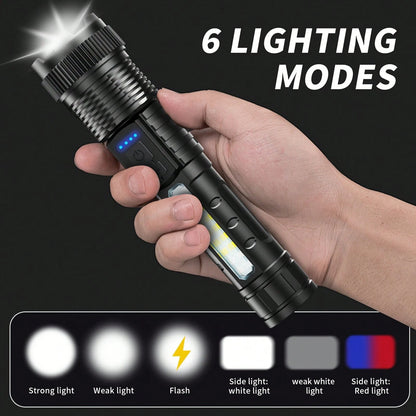 3/2/1 Pack Rechargeable Flashlight, High-Lumen Super Bright Flashlight, 6-Mode Zoomable Flashlight, COB Side Light, Powerful Handheld LED Flashlight, Suitable For Emergencies, Camping, Fishing, Hiking