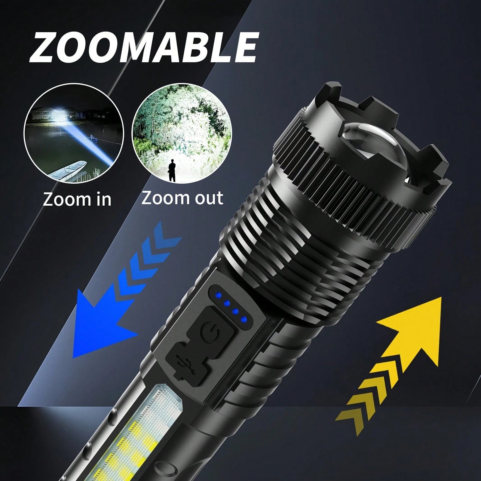 3/2/1 Pack Rechargeable Flashlight, High-Lumen Super Bright Flashlight, 6-Mode Zoomable Flashlight, COB Side Light, Powerful Handheld LED Flashlight, Suitable For Emergencies, Camping, Fishing, Hiking