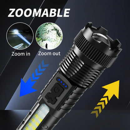 3/2/1 Pack Rechargeable Flashlight, High-Lumen Super Bright Flashlight, 6-Mode Zoomable Flashlight, COB Side Light, Powerful Handheld LED Flashlight, Suitable For Emergencies, Camping, Fishing, Hiking