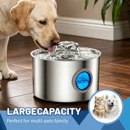 3.2L Stainless Steel Pet Water Fountain, Silent Pump Circulation Filter Cat Dog Water Dispenser, Easy Clean Automatic Water Feeder For Multi Pets No Battery Needed