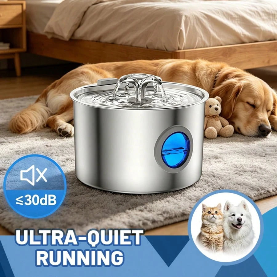 3.2L Stainless Steel Pet Water Fountain, Silent Pump Circulation Filter Cat Dog Water Dispenser, Easy Clean Automatic Water Feeder For Multi Pets No Battery Needed