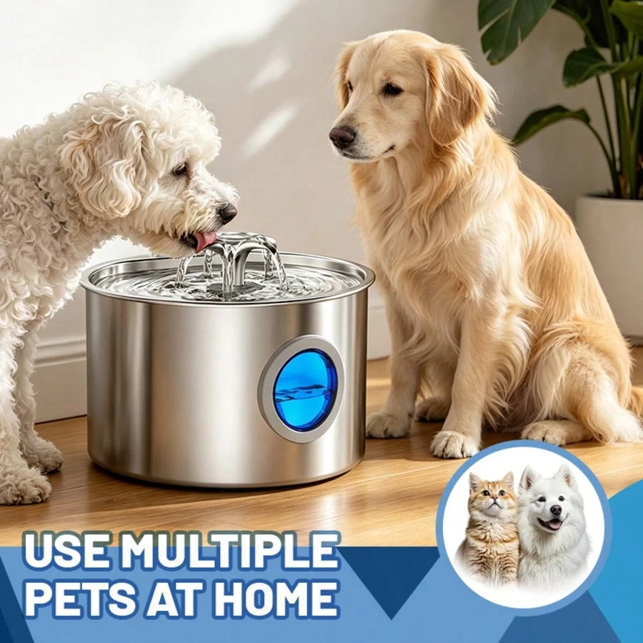 3.2L Stainless Steel Pet Water Fountain, Silent Pump Circulation Filter Cat Dog Water Dispenser, Easy Clean Automatic Water Feeder For Multi Pets No Battery Needed