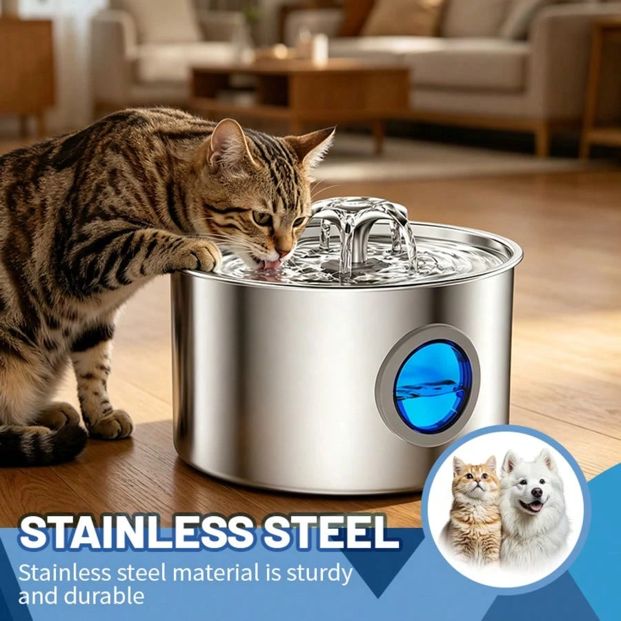3.2L Stainless Steel Pet Water Fountain, Silent Pump Circulation Filter Cat Dog Water Dispenser, Easy Clean Automatic Water Feeder For Multi Pets No Battery Needed