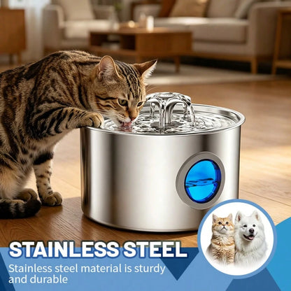 3.2L Stainless Steel Pet Water Fountain, Silent Pump Circulation Filter Cat Dog Water Dispenser, Easy Clean Automatic Water Feeder For Multi Pets No Battery Needed