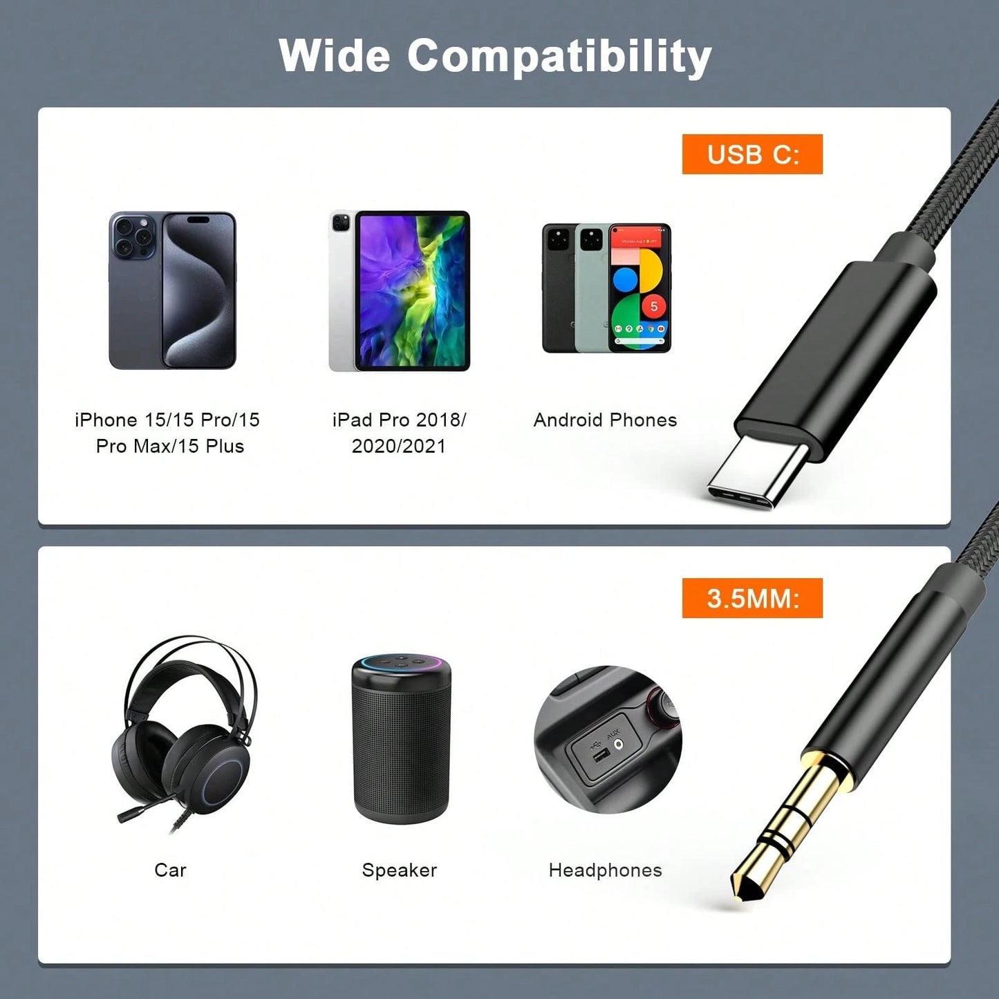 3.5mm AUX Stereo Audio Cable Adapter For Car Home Stereo/Speakers/Headphones, Compatible With IPhone 15 Pro Max/15 Pro/15 Plus/15, S25/S24/S23/S22/S21/S20 Ultra Plus Car Audio Connector